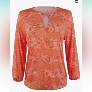 Michael Kors Peasant Top Keyhole Neck in Mandarin and White Size XS NWT